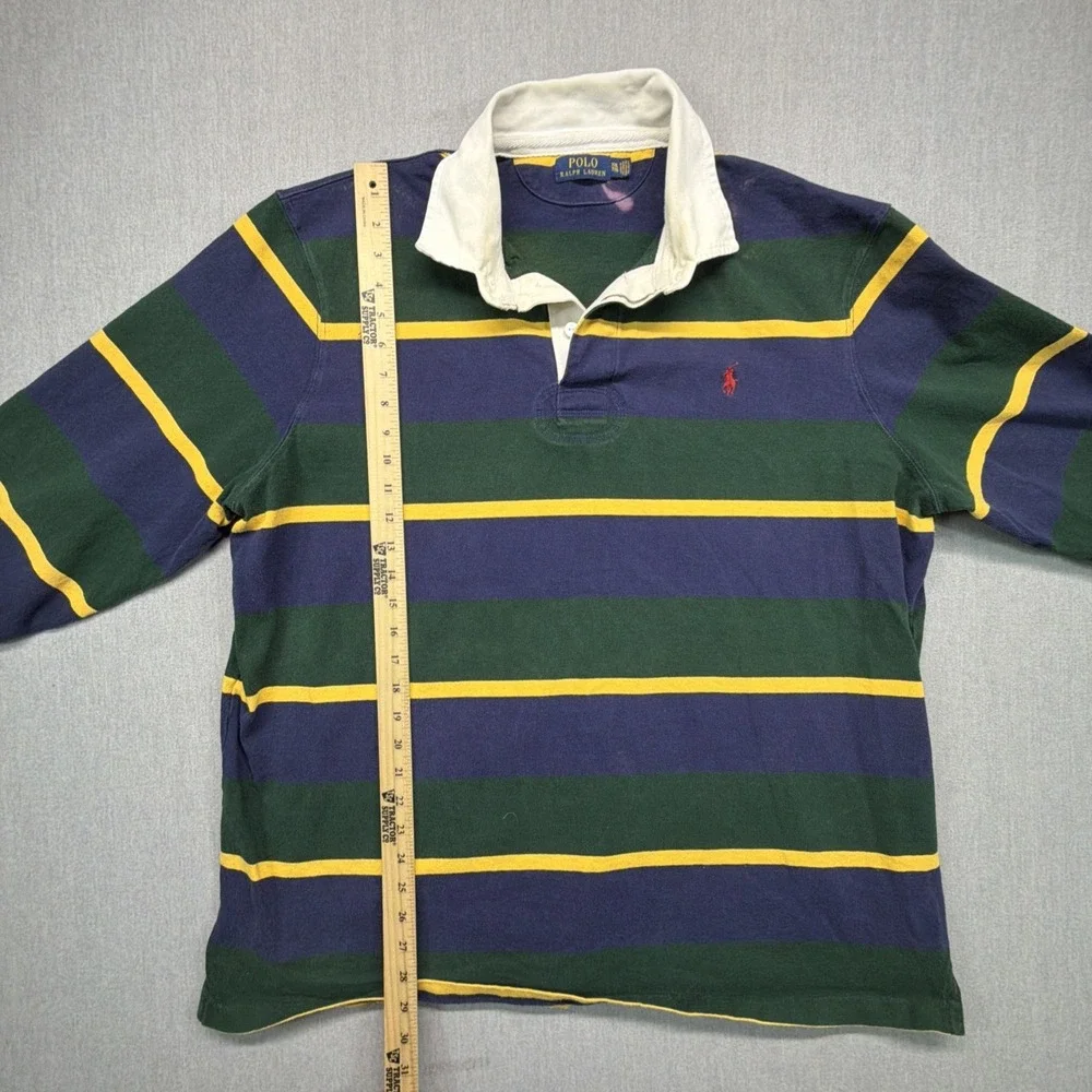 Polo Ralph Lauren Men's XXL Rugby Polo Shirt Striped Blue Green BLEACH